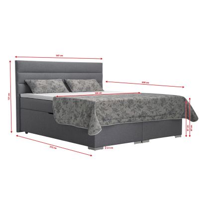 Cama estofada com arrumação e colchões com topper NEW BOLERO 160x200 cm, cinzenta