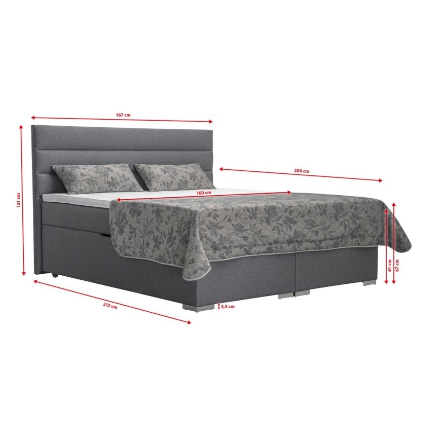 Cama estofada com arrumação e colchões com topper NEW BOLERO 160x200 cm, cinzenta
