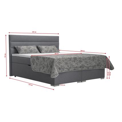 Cama estofada com espaço de arrumação e colchões com sobrecolchão NEW BOLERO 180x200 cm cinzenta