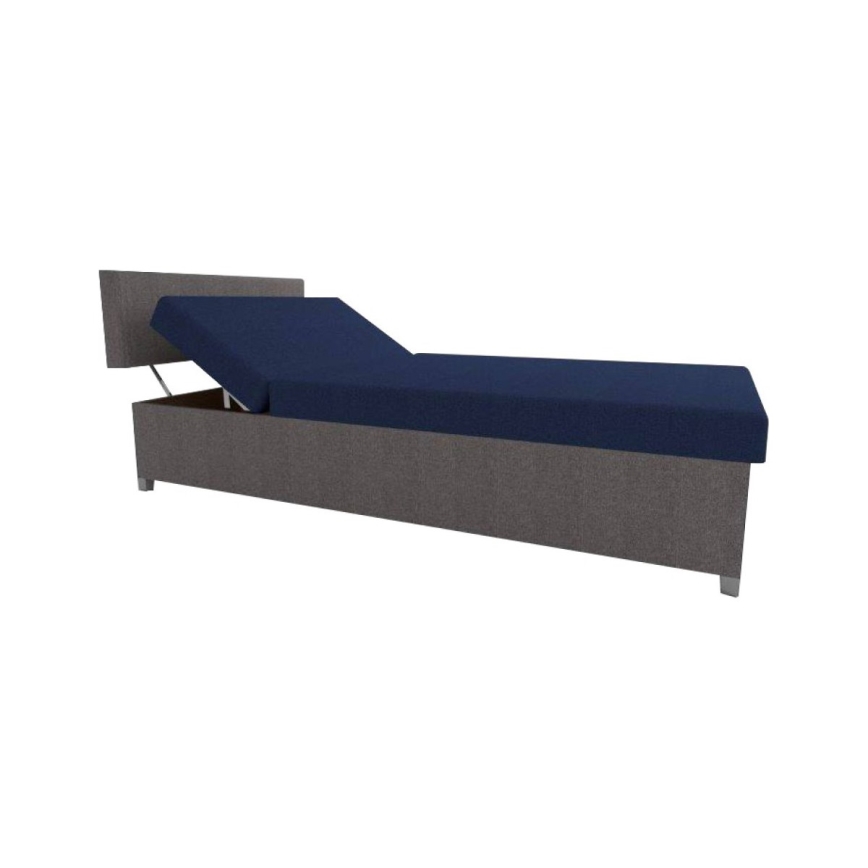 Cama estofada reclinável com espaço de arrumação DALLAS 108x205 cm cinzento/azul