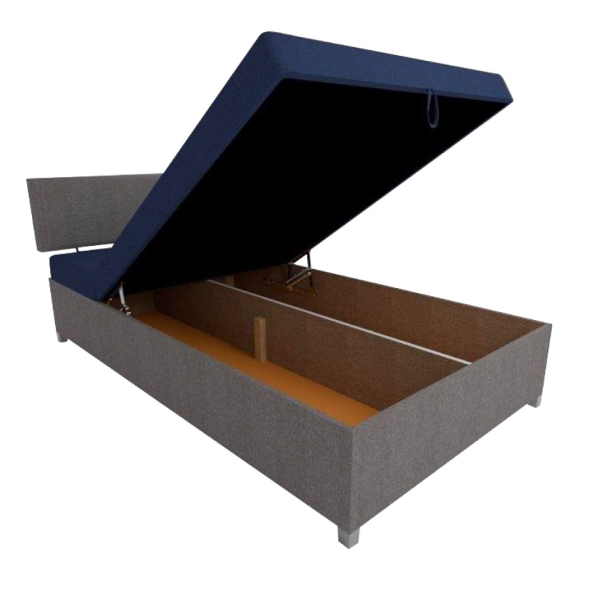 Cama estofada reclinável com espaço de arrumação DALLAS 108x205 cm cinzento/azul