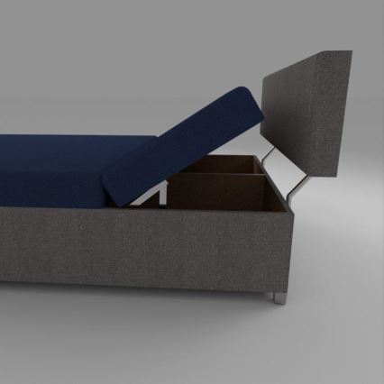 Cama estofada reclinável com espaço de arrumação DALLAS 108x205 cm cinzento/azul