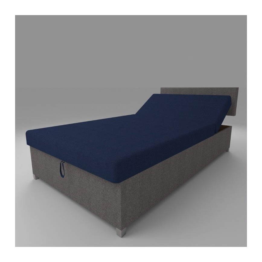 Cama estofada reclinável com espaço de arrumação DALLAS 108x205 cm cinzento/azul