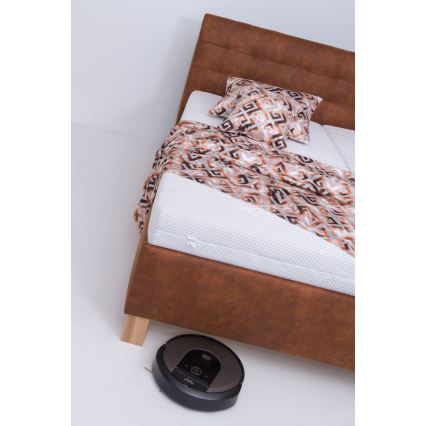 Cama estofada VIOLET 160x200 cm com colchão e espaço de arrumação, castanho conhaque