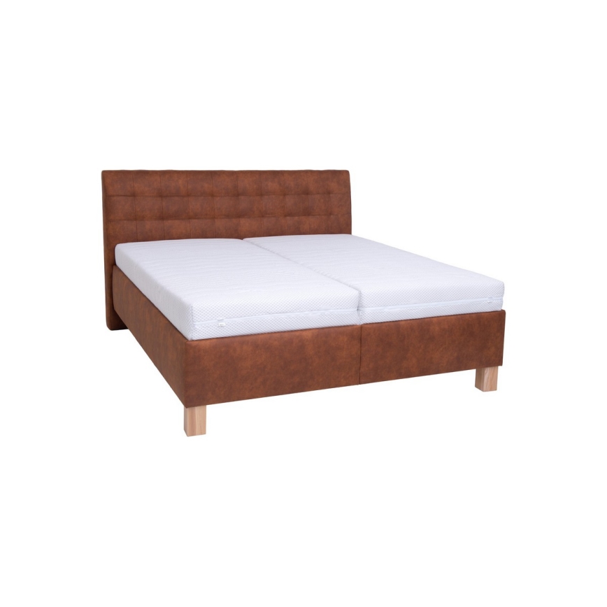Cama estofada VIOLET 180x200 cm com colchão e espaço de arrumação, castanho conhaque