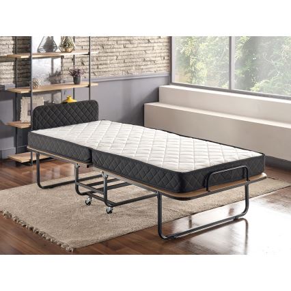 Cama individual dobrável em metal com colchão HERON 90x204 cm, branca