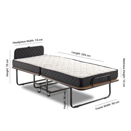 Cama individual dobrável em metal com colchão HERON 90x204 cm, branca