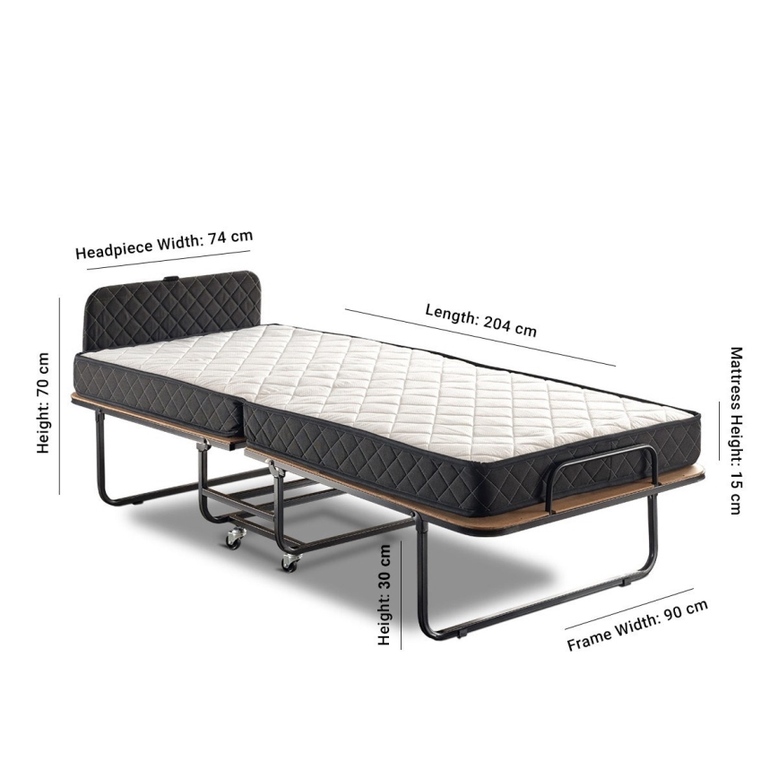 Cama individual dobrável em metal com colchão HERON 90x204 cm, branca