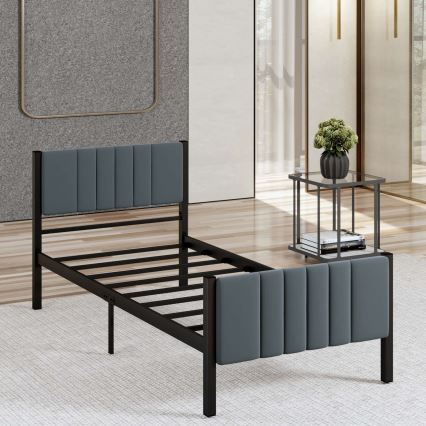 Cama individual metálica LUNOR 90x200 cm antracite, capacidade de carga de 120 kg