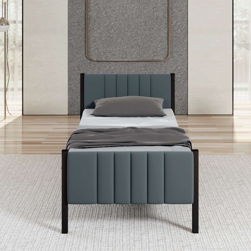 Cama individual metálica LUNOR 90x200 cm antracite, capacidade de carga de 120 kg