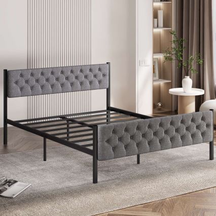 Cama metálica de casal KAROM 140x200 cm, cinzenta, suporta até 200 kg