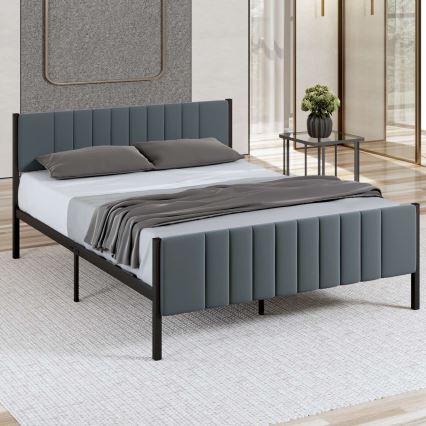 Cama metálica de casal LUNOR 140x200 cm antracite, suporta até 200 kg