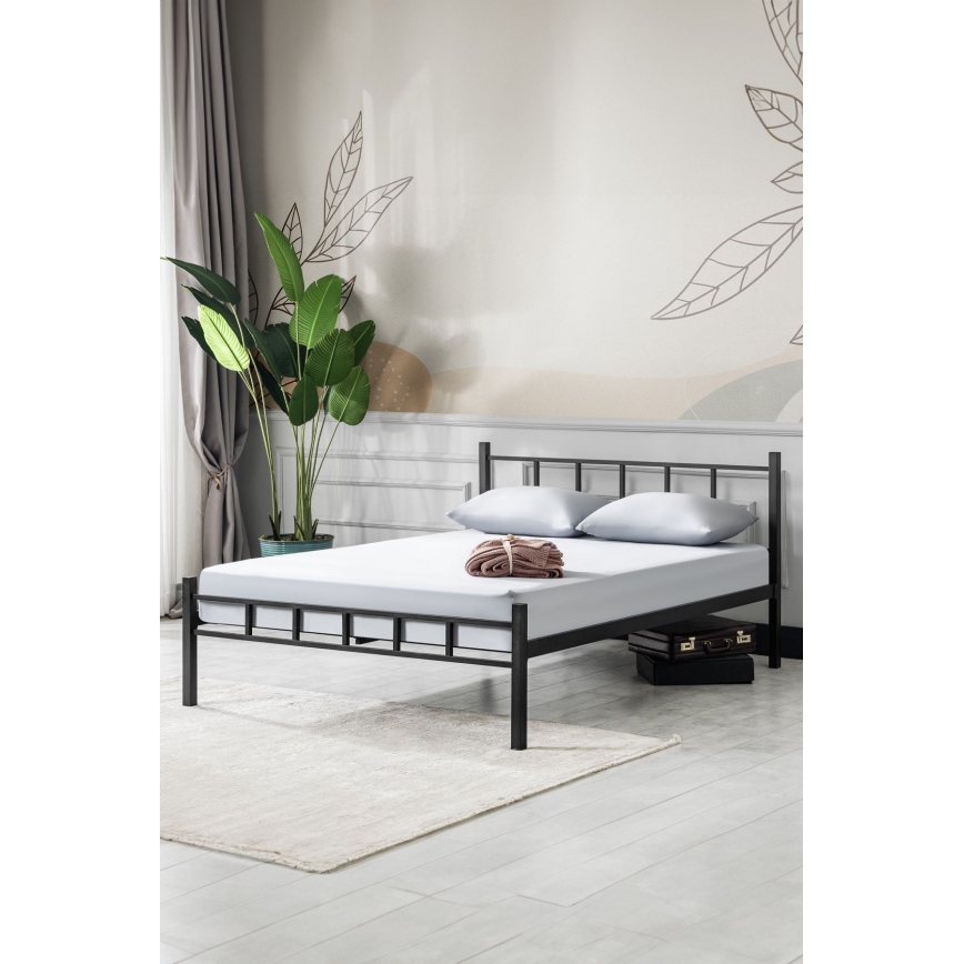 Cama metálica de casal ORMEL 120x200 cm, preta, capacidade de carga 120 kg
