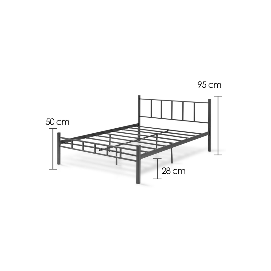 Cama metálica de casal ORMEL 120x200 cm, preta, capacidade de carga 120 kg