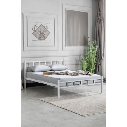 Cama metálica de casal ORMEL 160x200 cm, branca, suporta até 200 kg