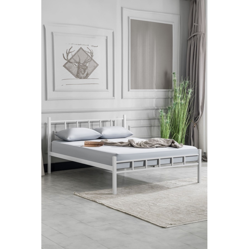 Cama metálica de casal ORMEL 160x200 cm, branca, suporta até 200 kg