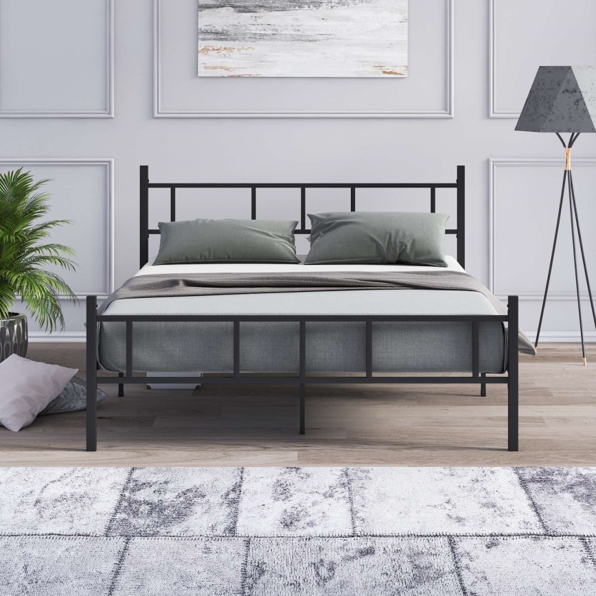 Cama metálica de casal PIRON 120x200 cm preta, capacidade de carga 120 kg