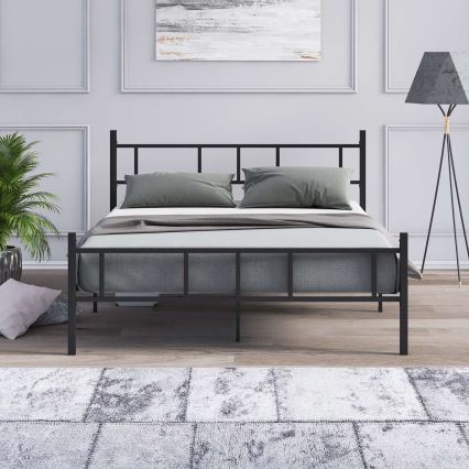 Cama metálica de casal PIRON 140 x 200 cm, preta — capacidade de carga 200 kg