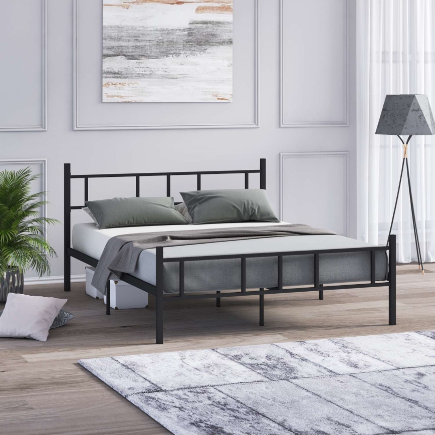 Cama metálica de casal PIRON 160x200 cm preta, capacidade de carga 200 kg