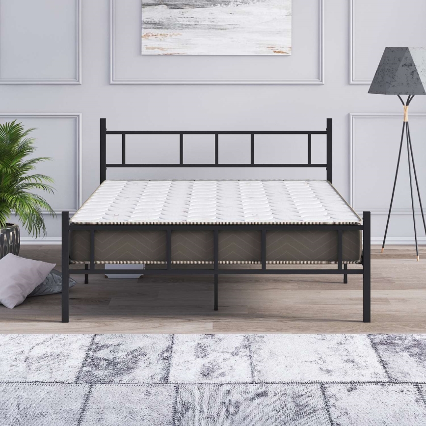 Cama metálica de casal PIRON 160x200 cm preta, capacidade de carga 200 kg