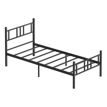Cama metálica de solteiro PIRON 90x200 cm preta, capacidade de carga 120 kg