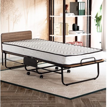 Cama metálica dobrável de solteiro com colchão HERON 80x190 cm, branca — suporta até 120 kg
