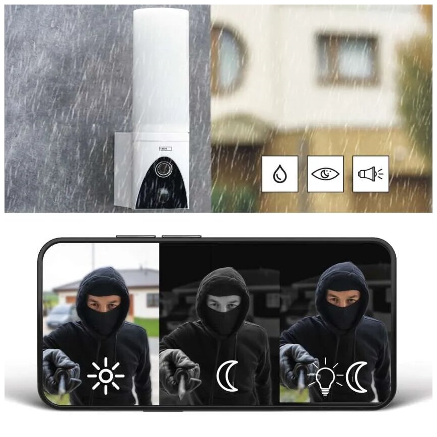 Câmara exterior LED inteligente com iluminação GoSmart LED/12W/230V IP65 Wi-Fi Tuya branco