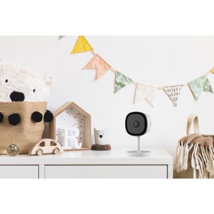 Câmara interior inteligente com sensor Full HD 1080p, 5V, Wi-Fi, compatível com Tuya, branca