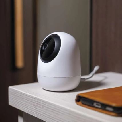 Câmara interna inteligente rotativa com sensor de movimento GoSmart 5V Wi-Fi Tuya branca