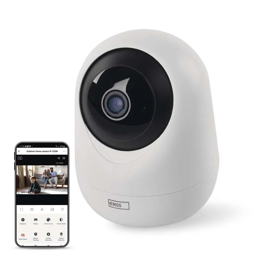 Câmara interna inteligente rotativa com sensor de movimento GoSmart 5V Wi-Fi Tuya branca