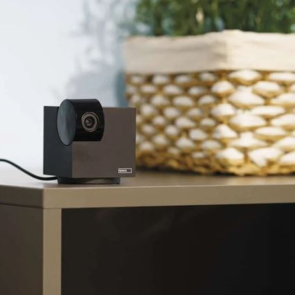 Câmara interna inteligente rotativa com sensor de movimento GoSmart 5V Wi-Fi Tuya preta