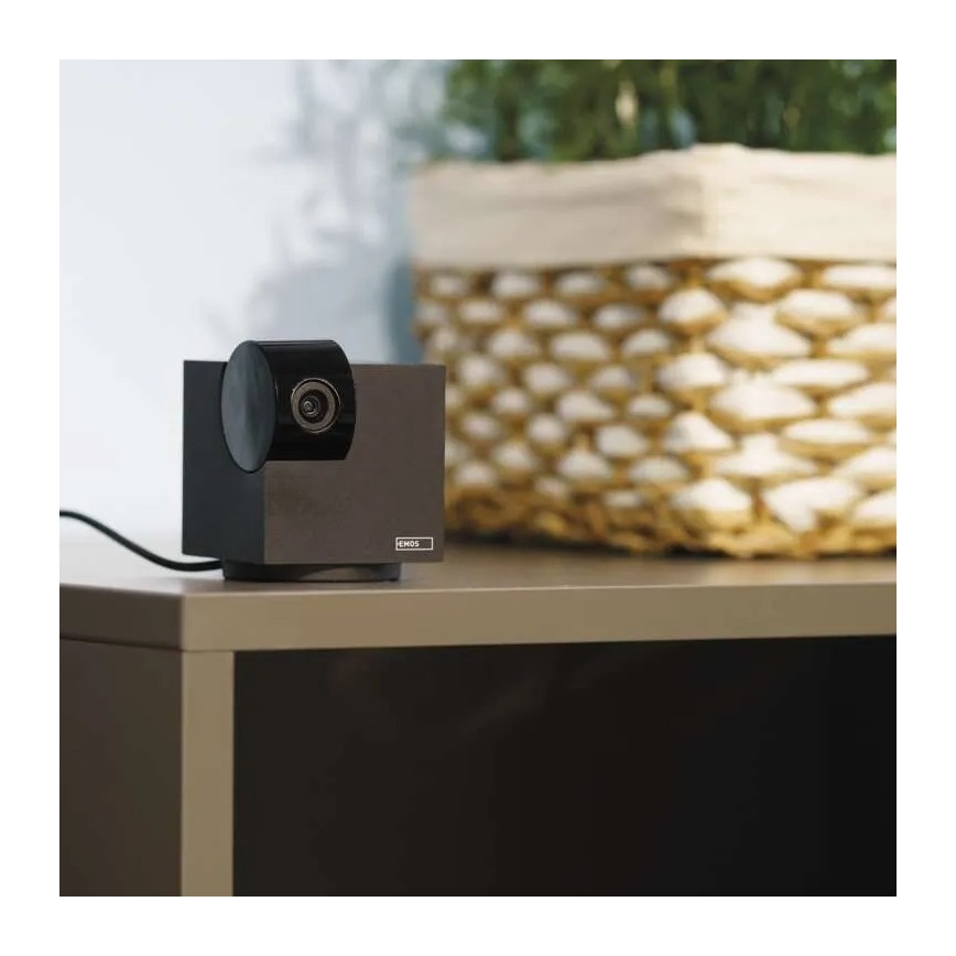 Câmara interna inteligente rotativa com sensor de movimento GoSmart 5V Wi-Fi Tuya preta