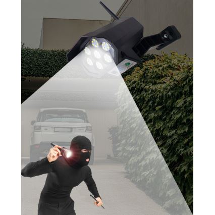 Câmera de segurança solar LED decorativa com sensor LED/3,7V 1200 mAh IP44 preta + controlo remoto