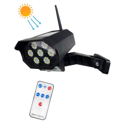 Câmera de segurança solar LED decorativa com sensor LED/3,7V 1200 mAh IP44 preta + controlo remoto