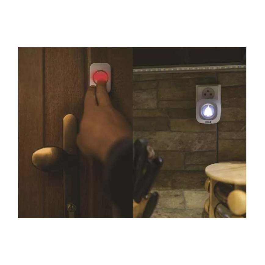 Campainha sem fios para tomada 230V + 1xCR2032 IP44 branca