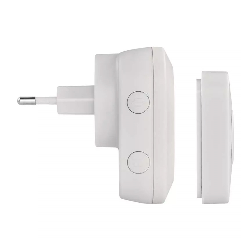 Campainha sem fios para tomada 230V + 1xCR2032 IP44 branca
