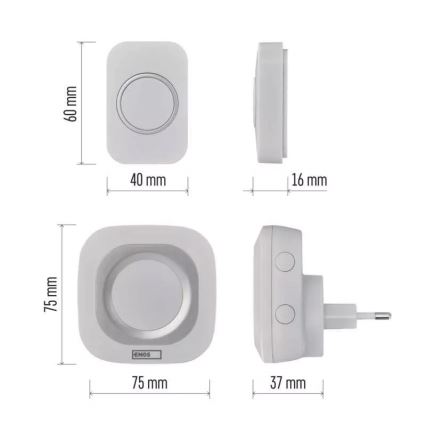 Campainha sem fios para tomada 230V + 1xCR2032 IP44 branca