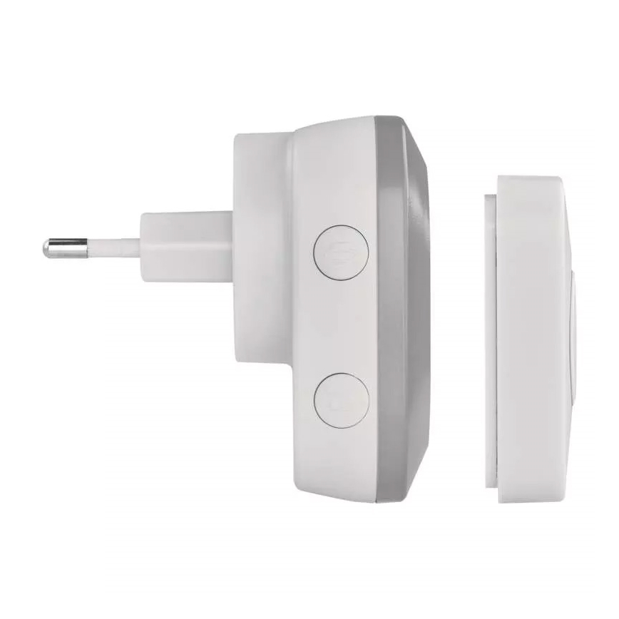 Campainha sem fios para tomada 230V + 1xCR2032 IP44 cinza