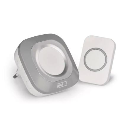 Campainha sem fios para tomada 230V + 1xCR2032 IP44 cinza