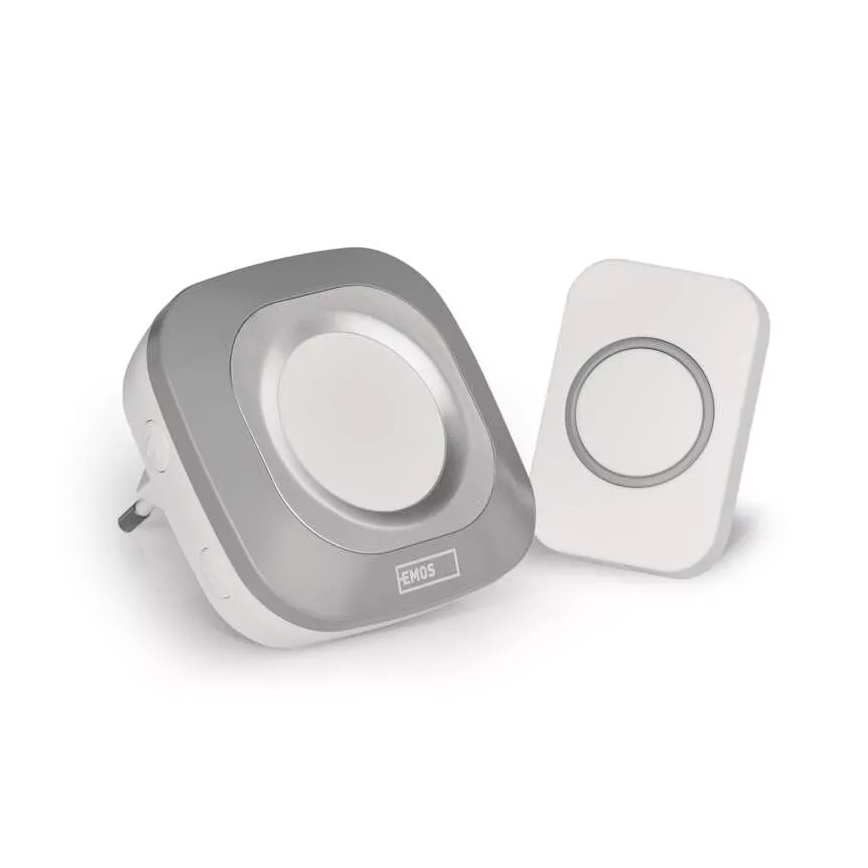 Campainha sem fios para tomada 230V + 1xCR2032 IP44 cinza