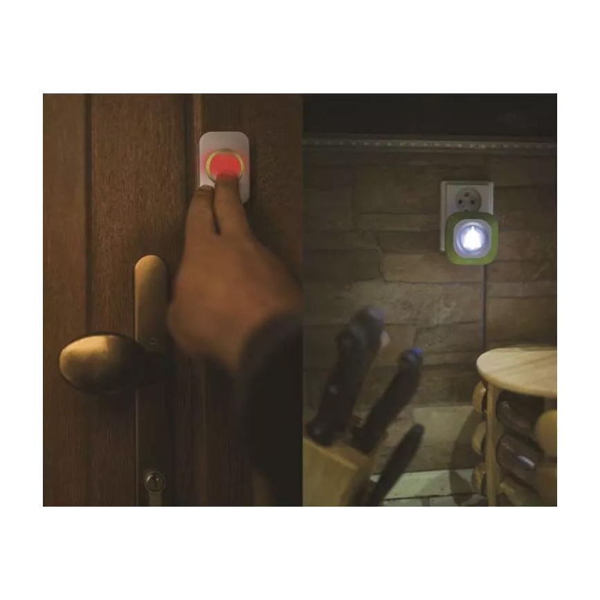 Campainha sem fios para tomada 230V + 1xCR2032 IP44 verde