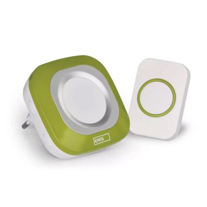 Campainha sem fios para tomada 230V + 1xCR2032 IP44 verde