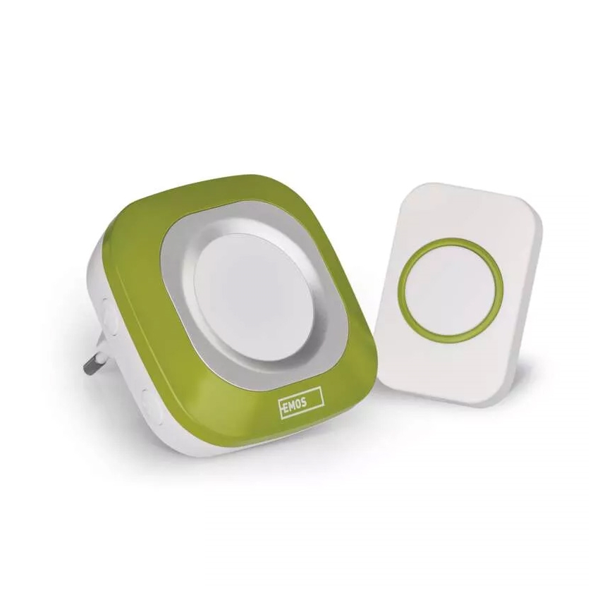 Campainha sem fios para tomada 230V + 1xCR2032 IP44 verde