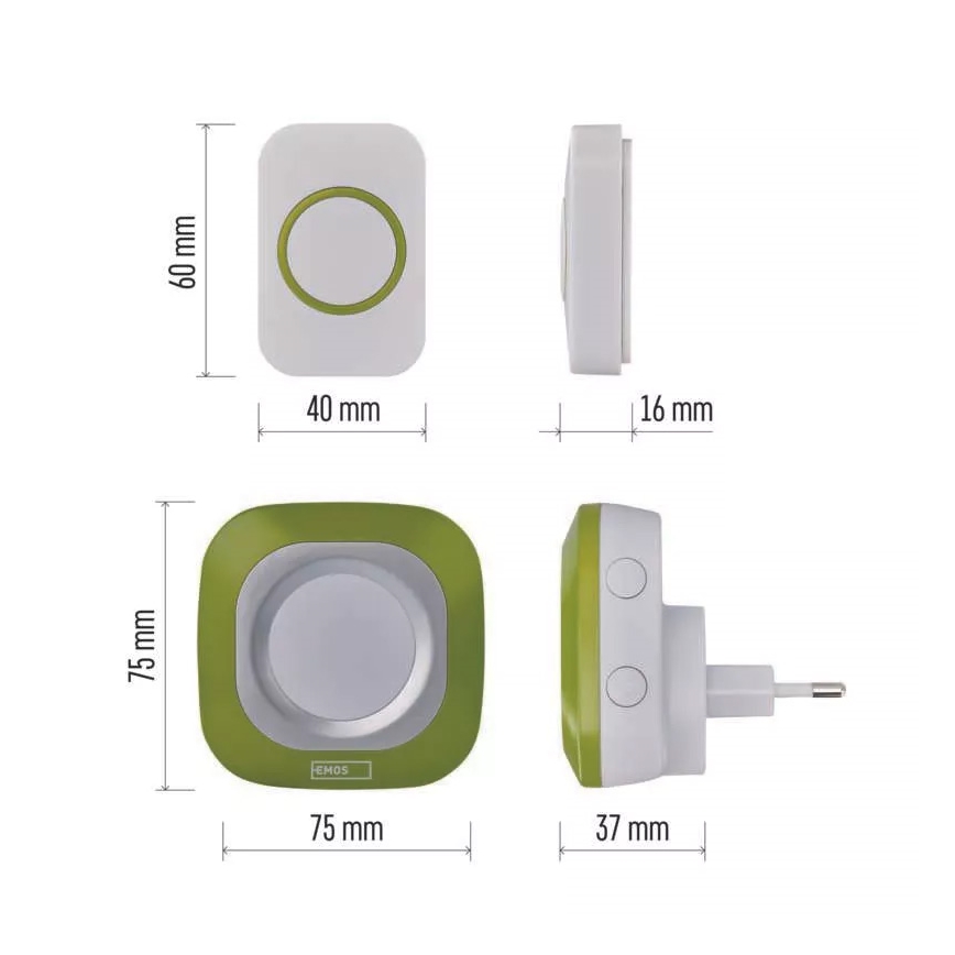 Campainha sem fios para tomada 230V + 1xCR2032 IP44 verde