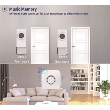 Campainha sem fios 3xAAA/1xA23 IP55 branco