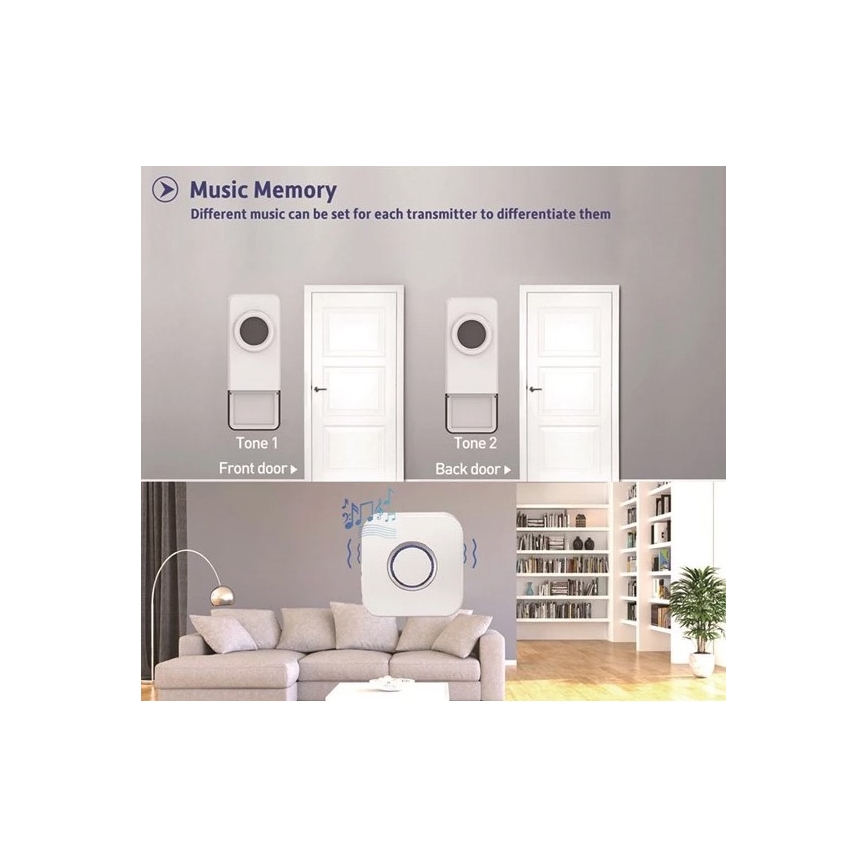 Campainha sem fios 3xAAA/1xA23 IP55 branco