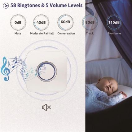 Campainha sem fios 3xAAA/1xA23 IP55 branco