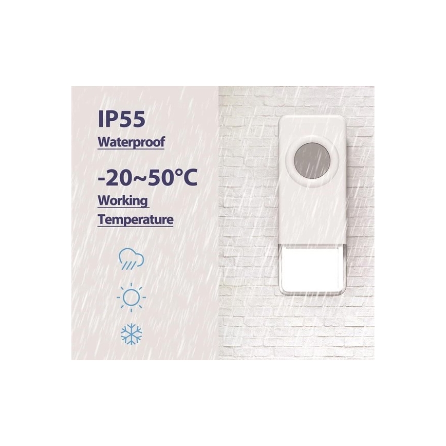Campainha sem fios 3xAAA/1xA23 IP55 branco