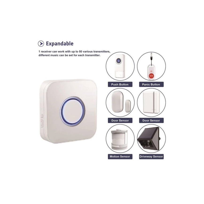 Campainha sem fios 3xAAA/1xA23 IP55 branco