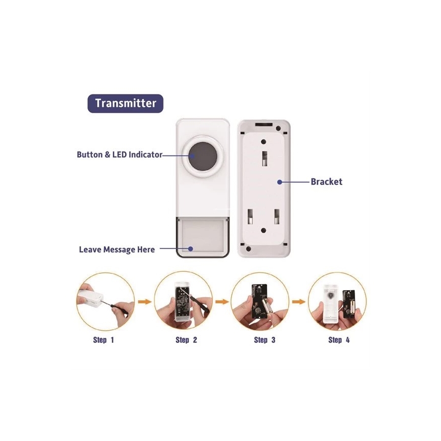 Campainha sem fios 3xAAA/1xA23 IP55 branco